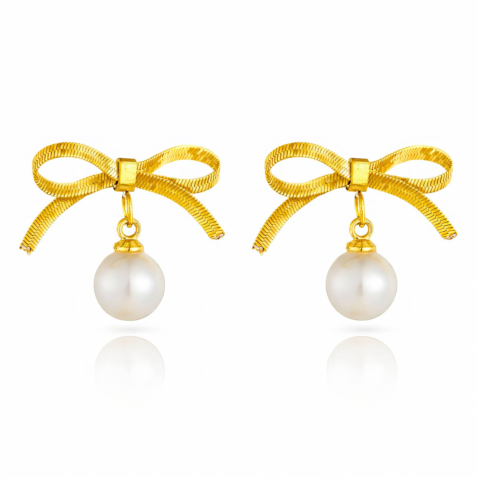 Cercei Elara din inox placati cu aur 18K - Design delicat tip Fundita