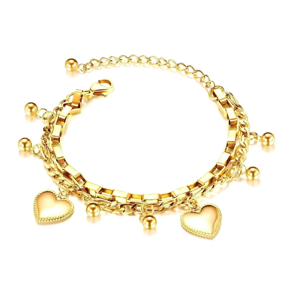 Brățară Premium Love din inox cu 2 inimioare pereche, placată cu Aur 18K - Kdeco.ro