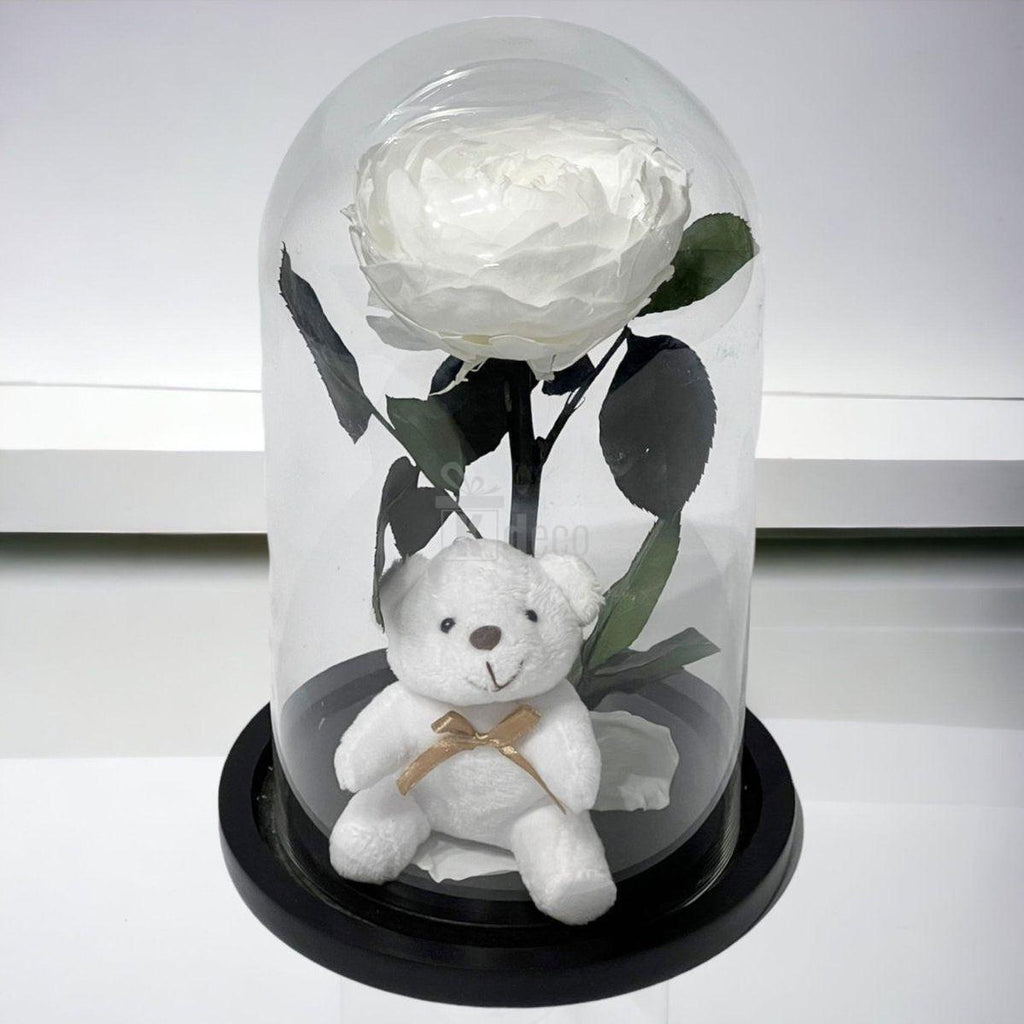 Bujor Criogenat alb Ø10cm in cupola de sticla 15x25cm-Kdeco.ro