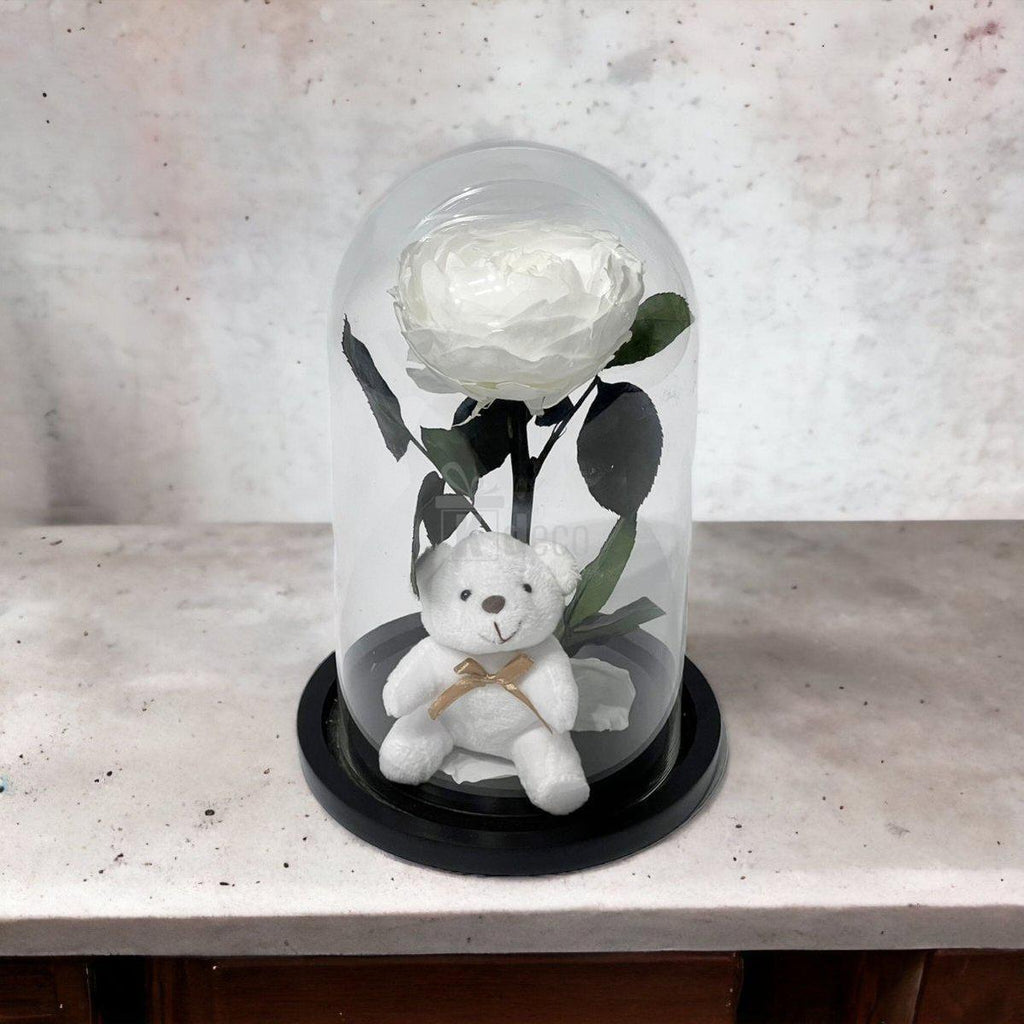 Bujor Criogenat alb Ø10cm in cupola de sticla 15x25cm-Kdeco.ro