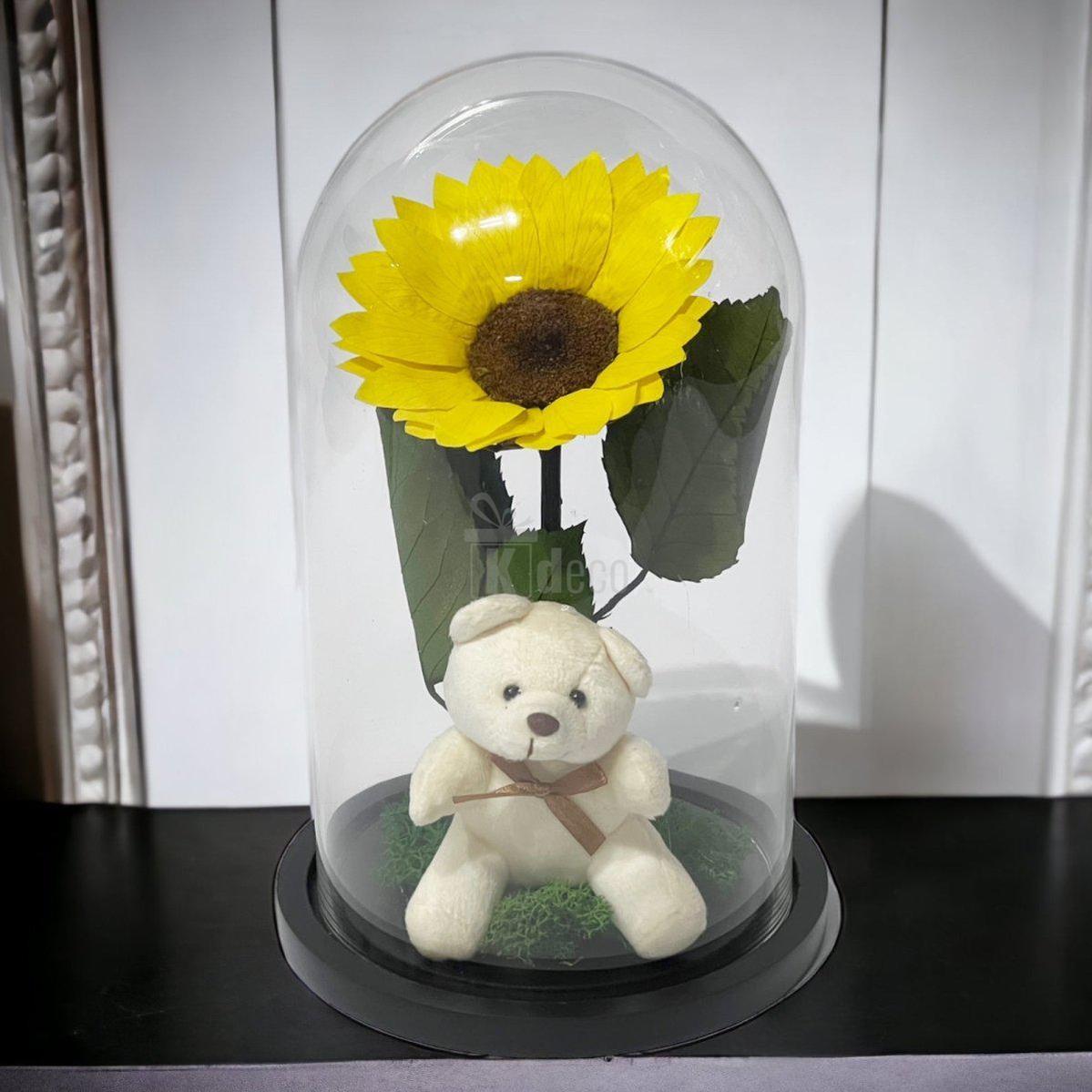 Floarea Soarelui Criogenata Ø10-12cm, cupola 15x25cm, cu ursulet-Kdeco.ro