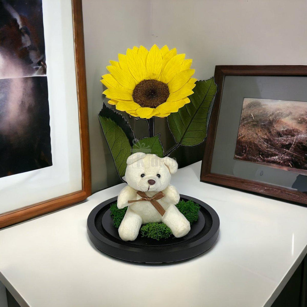Floarea Soarelui Criogenata Ø10-12cm, cupola 15x25cm, cu ursulet-Kdeco.ro