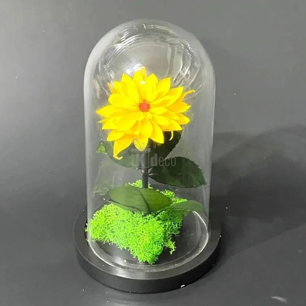 Dalie Criogenată Galbenă cu Cupolă de Sticlă - Cadou Nemuritor pentru Femei Ø8cm - Kdeco.ro