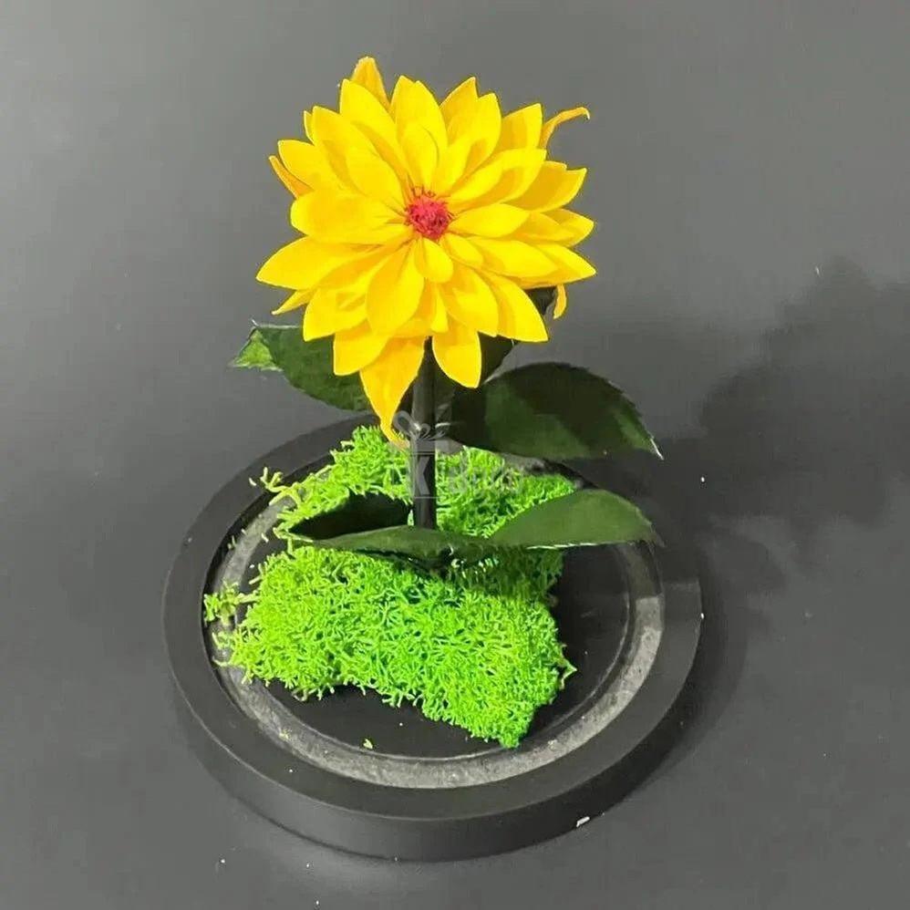 Dalie Criogenată Galbenă cu Cupolă de Sticlă - Cadou Nemuritor pentru Femei Ø8cm - Kdeco.ro