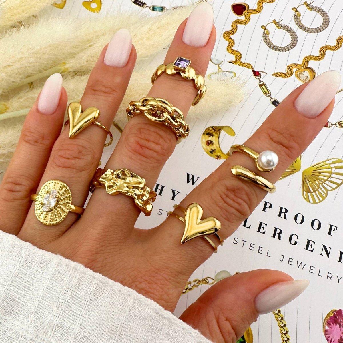 Inel Lyra Deluxe Elegant Premium Exclusiv din inox cu perlă imitatie, placat cu aur 18K - Kdeco.ro