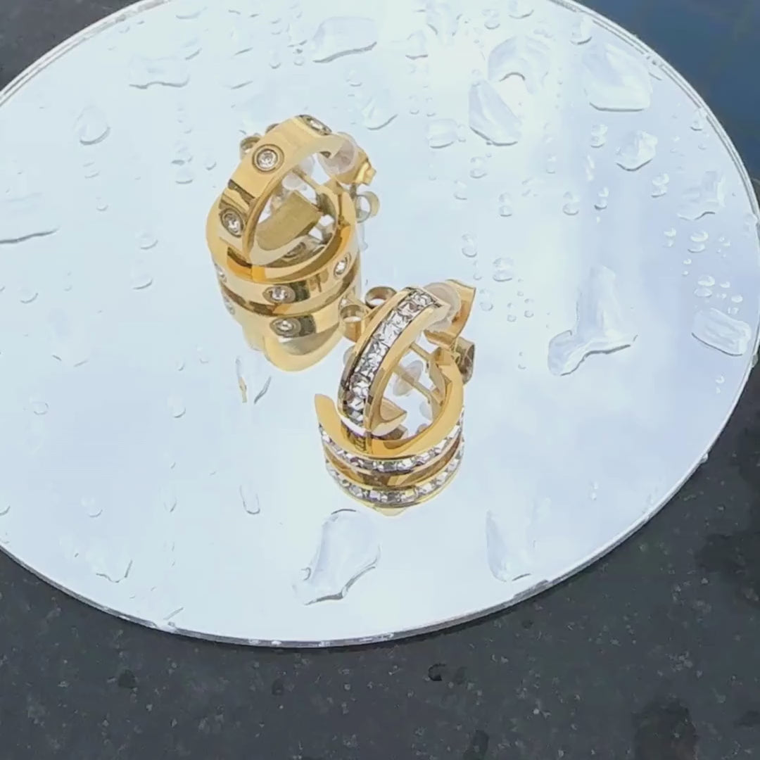 Cercei Lyra Zirconiu Cubic Premium din inox cu Zirconiu Cubic, placati cu aur 18K