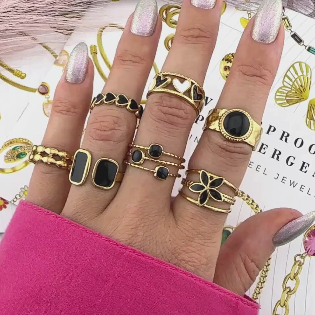 Inel Nyra Premium din inox cu Design Geometric si Texturi Fine, placat cu aur 18K