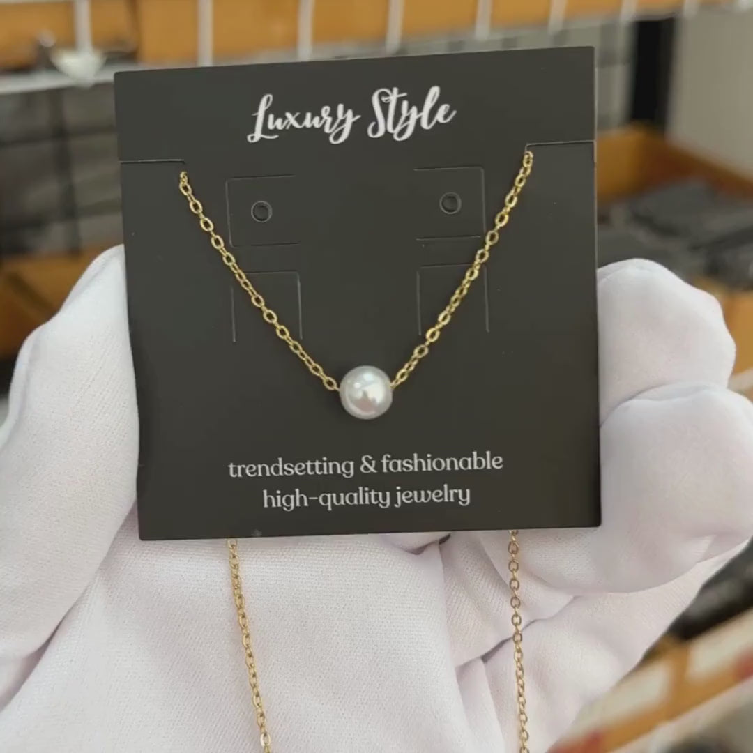 Colier Aurea Premium din inox cu perle imitatie cu design modern, placată cu aur 18K