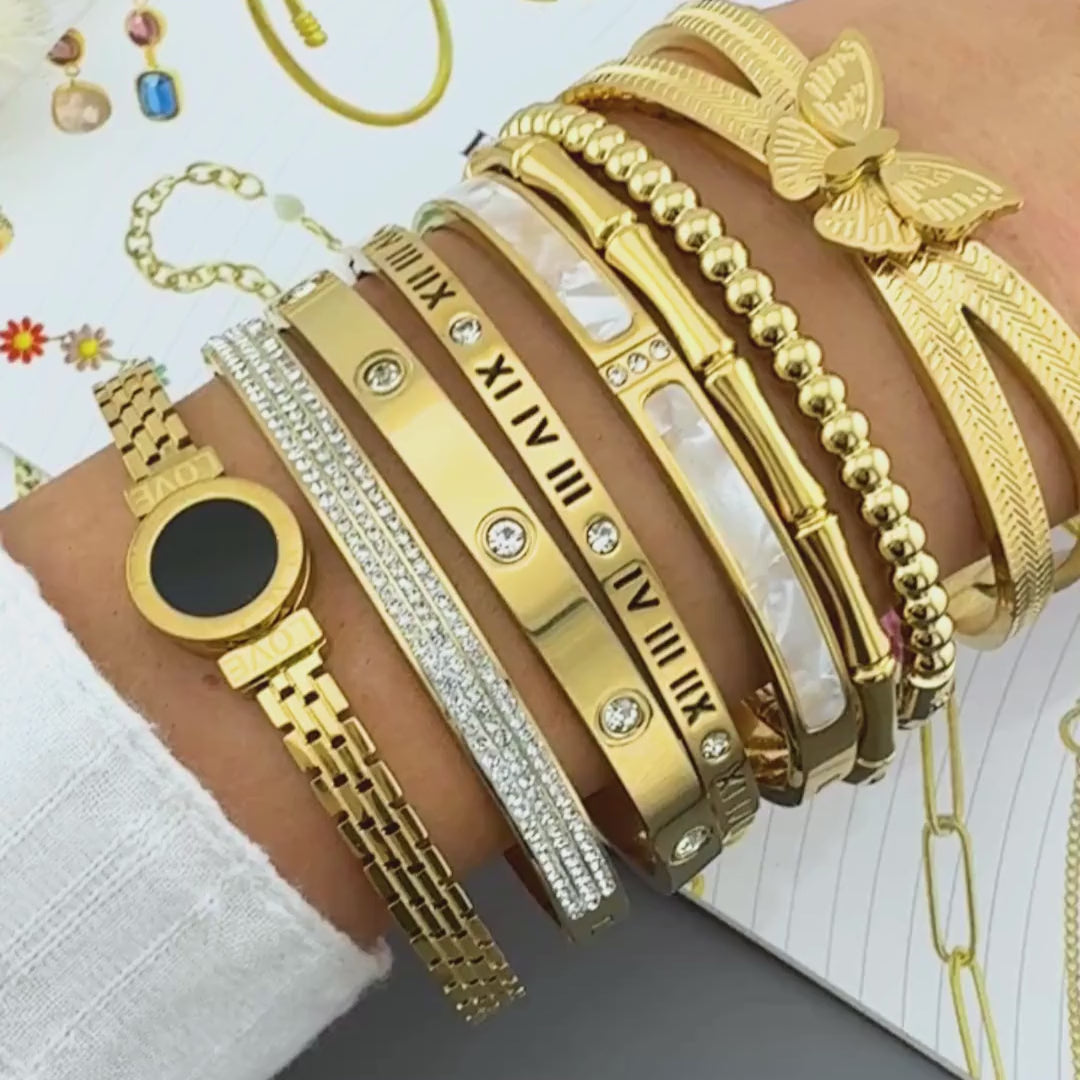 Brățară Aurea din Inox, Placată cu Aur 18K, cu pietre de zirconi cubic strălucitoare