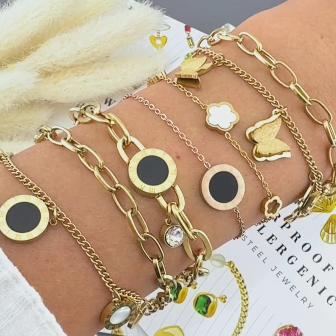 Brățară Premium Corso din inox cu zirconiu cubic sclipitor, placată cu aur 18K