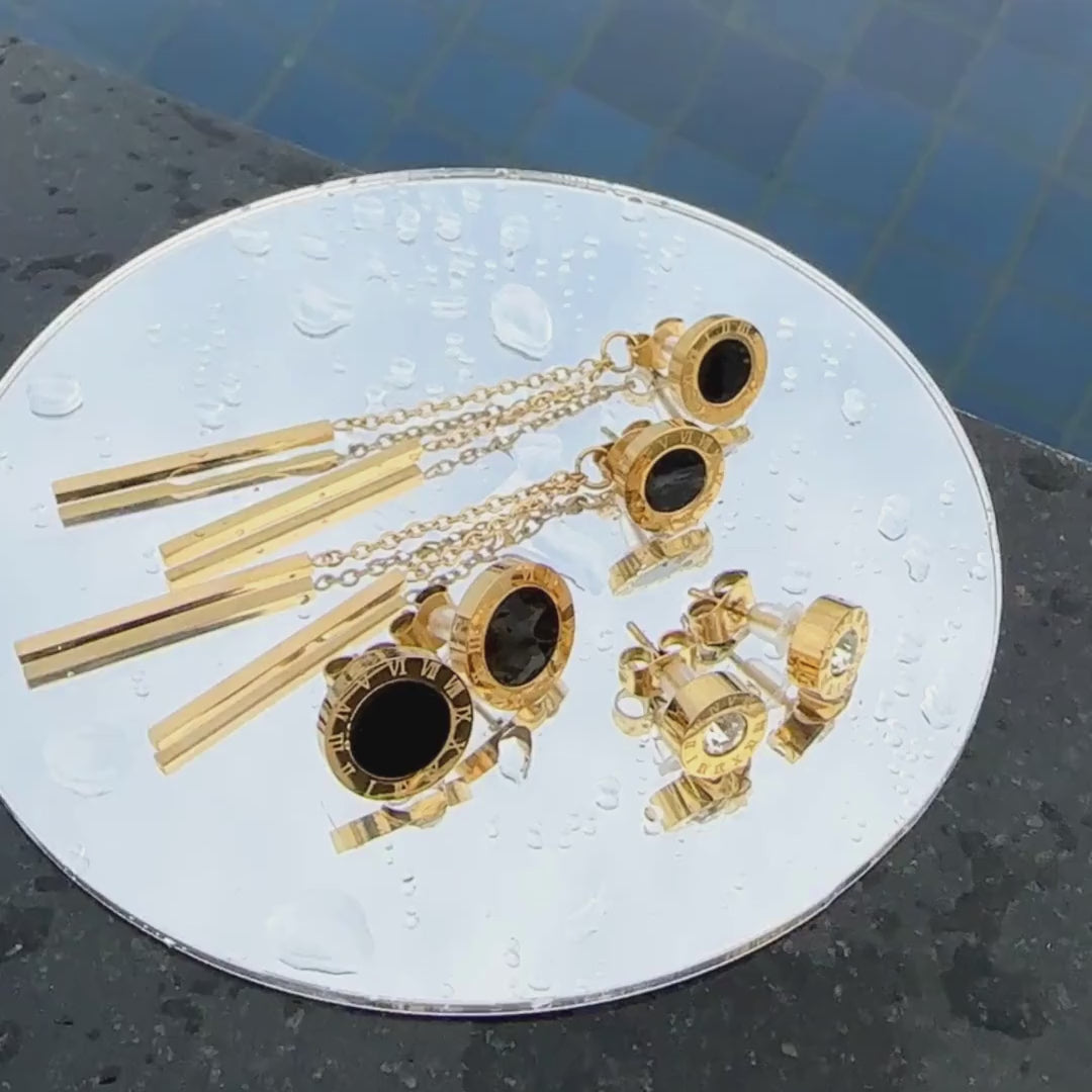 Cercei Auria Premium Luxury din inox cu zirconiu cubic, placati cu aur 18K