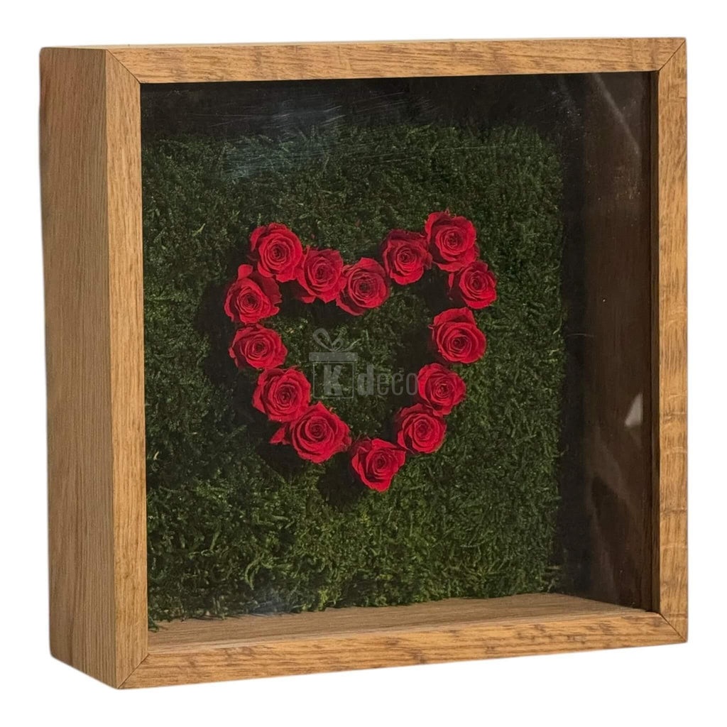 Tablou cu Inimă din Trandafiri Criogenați si muschi stabilizat – Simbol al Iubirii Nemuritoare, 27x27cm - Kdeco.ro