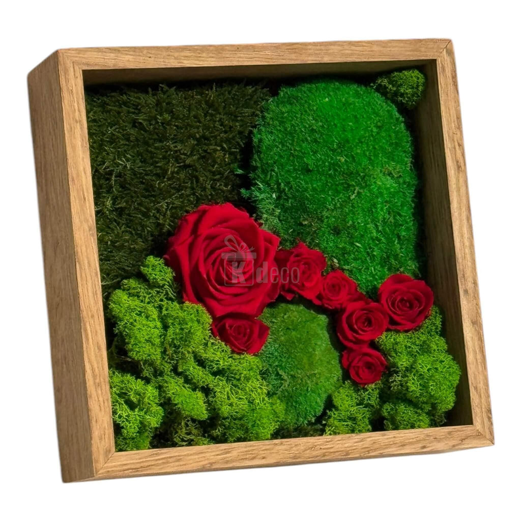 Tablou cu Mușchi, Licheni și Trandafiri Criogenați – Decor Natural și Elegant, 27x27cm - Kdeco.ro