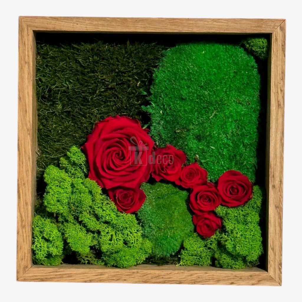 Tablou cu Mușchi, Licheni și Trandafiri Criogenați – Decor Natural și Elegant, 27x27cm - Kdeco.ro