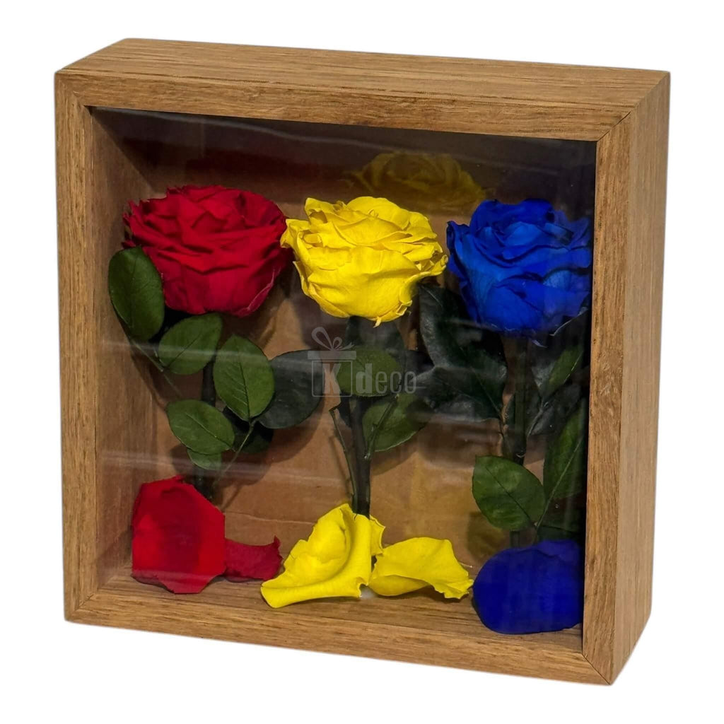 Tablou cu Trandafiri Criogenați în Culorile României – Simbol de Patriotism și Eleganță, 27x27 cm 🇷🇴✨ - Kdeco.ro