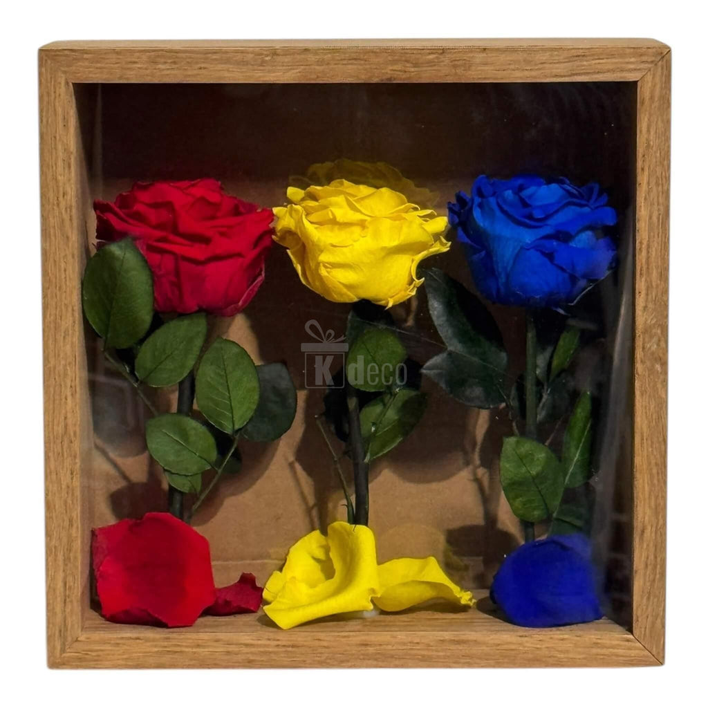 Tablou cu Trandafiri Criogenați în Culorile României – Simbol de Patriotism și Eleganță, 27x27 cm 🇷🇴✨ - Kdeco.ro