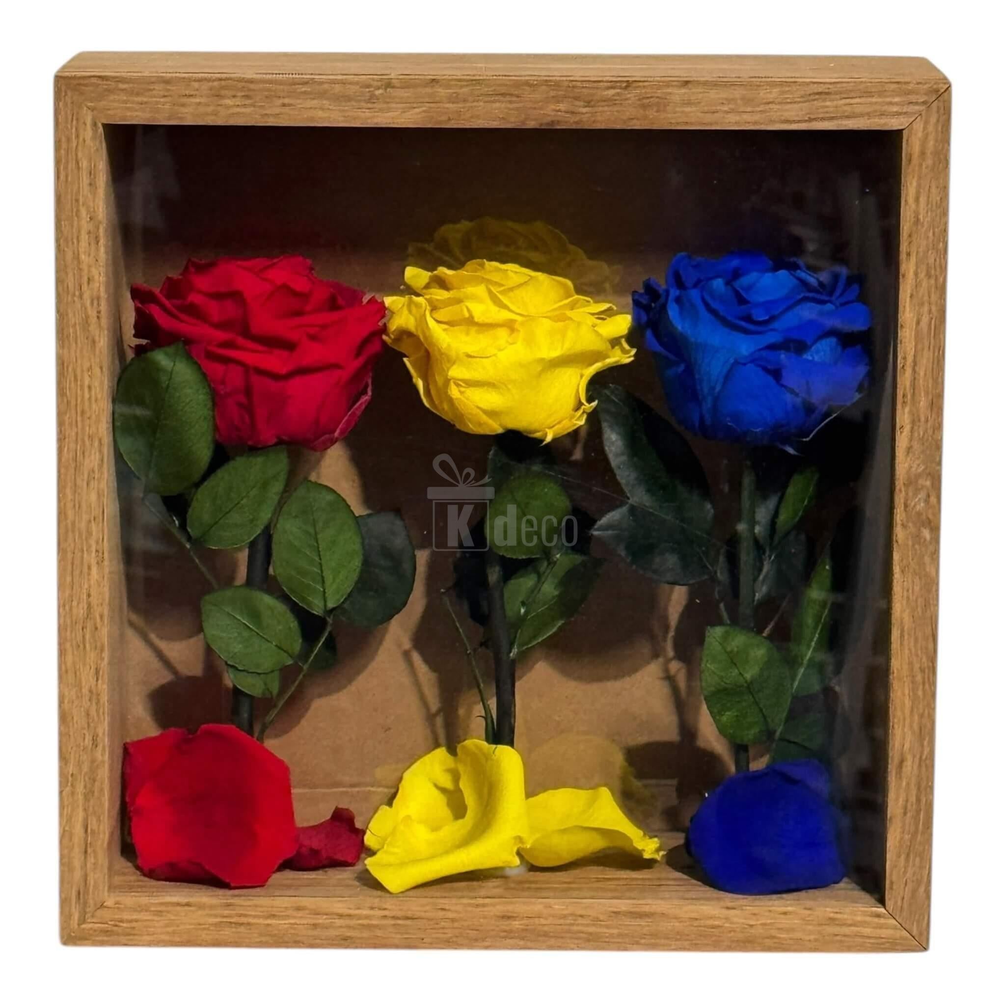 Tablou cu Trandafiri Criogenați în Culorile României – Simbol de Patriotism și Eleganță, 27x27 cm 🇷🇴✨ - Kdeco.ro