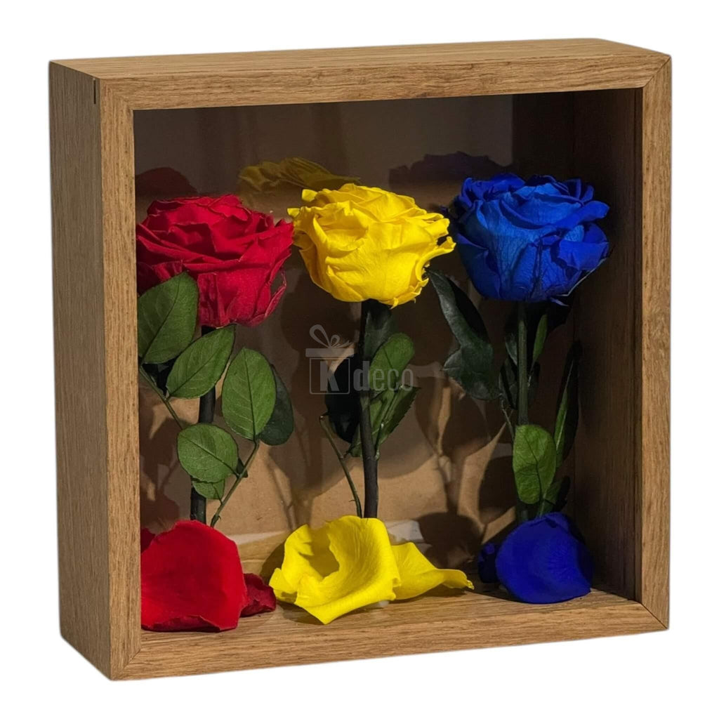 Tablou cu Trandafiri Criogenați în Culorile României – Simbol de Patriotism și Eleganță, 27x27 cm 🇷🇴✨ - Kdeco.ro