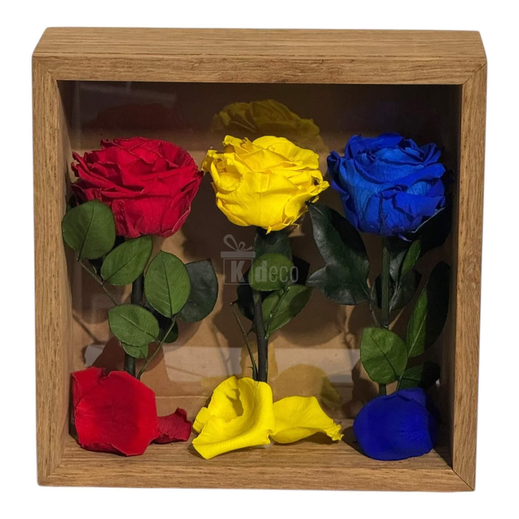 Tablou cu Trandafiri Criogenați în Culorile României – Simbol de Patriotism și Eleganță, 27x27 cm 🇷🇴✨ - Kdeco.ro