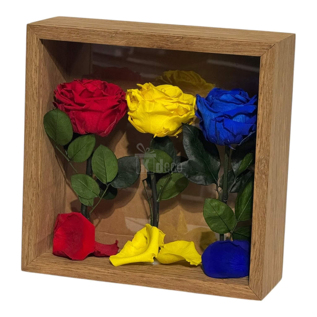 Tablou cu Trandafiri Criogenați în Culorile României – Simbol de Patriotism și Eleganță, 27x27 cm 🇷🇴✨ - Kdeco.ro