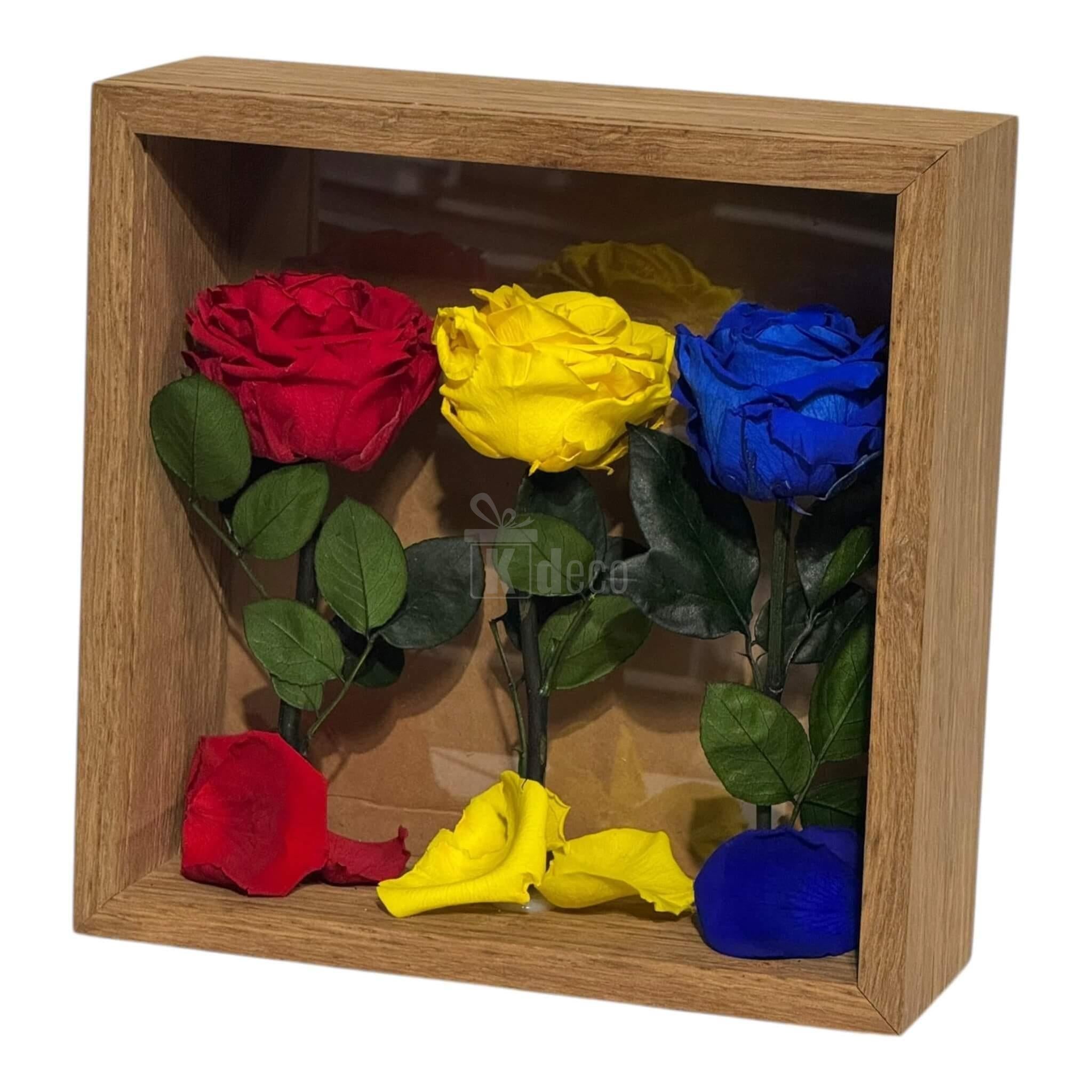 Tablou cu Trandafiri Criogenați în Culorile României – Simbol de Patriotism și Eleganță, 27x27 cm 🇷🇴✨ - Kdeco.ro