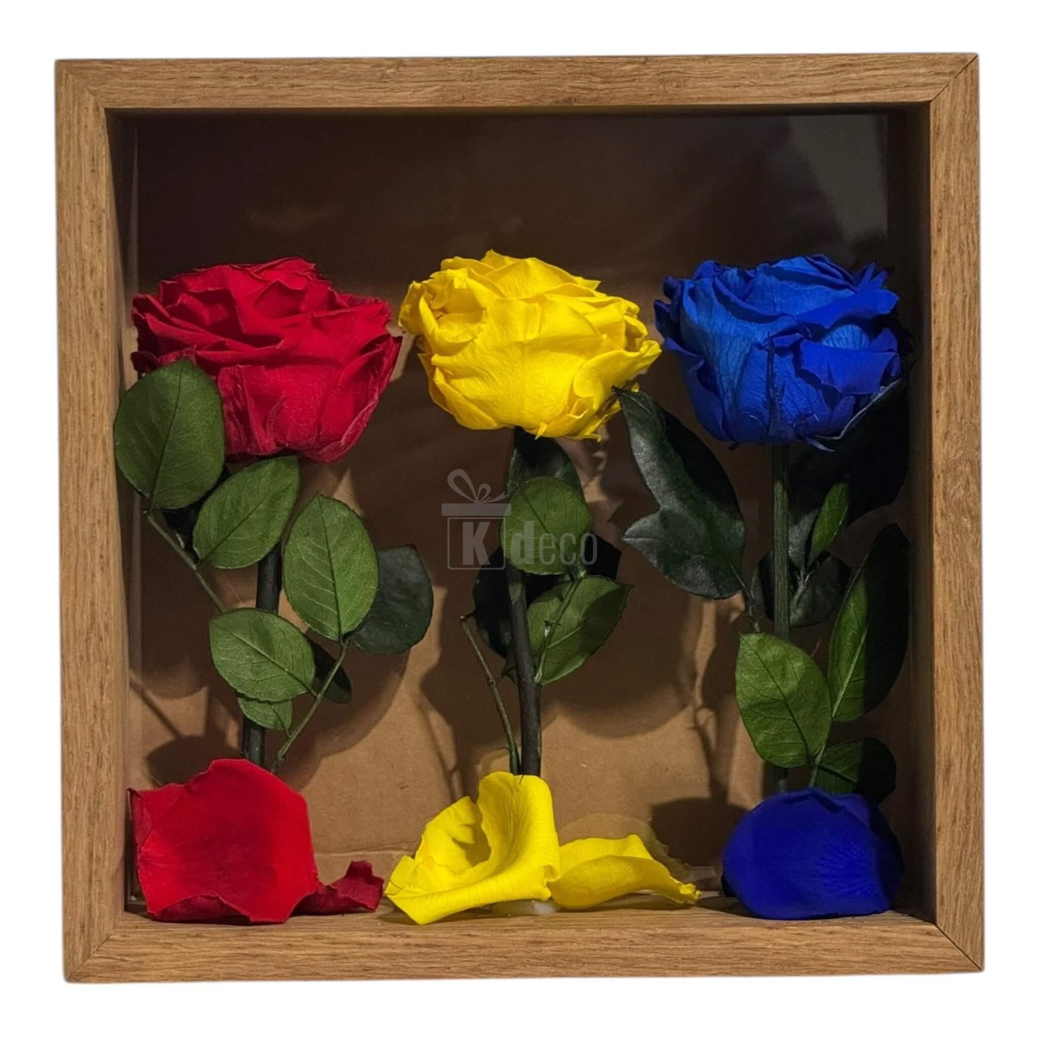 Tablou cu Trandafiri Criogenați în Culorile României – Simbol de Patriotism și Eleganță, 27x27 cm 🇷🇴✨ - Kdeco.ro