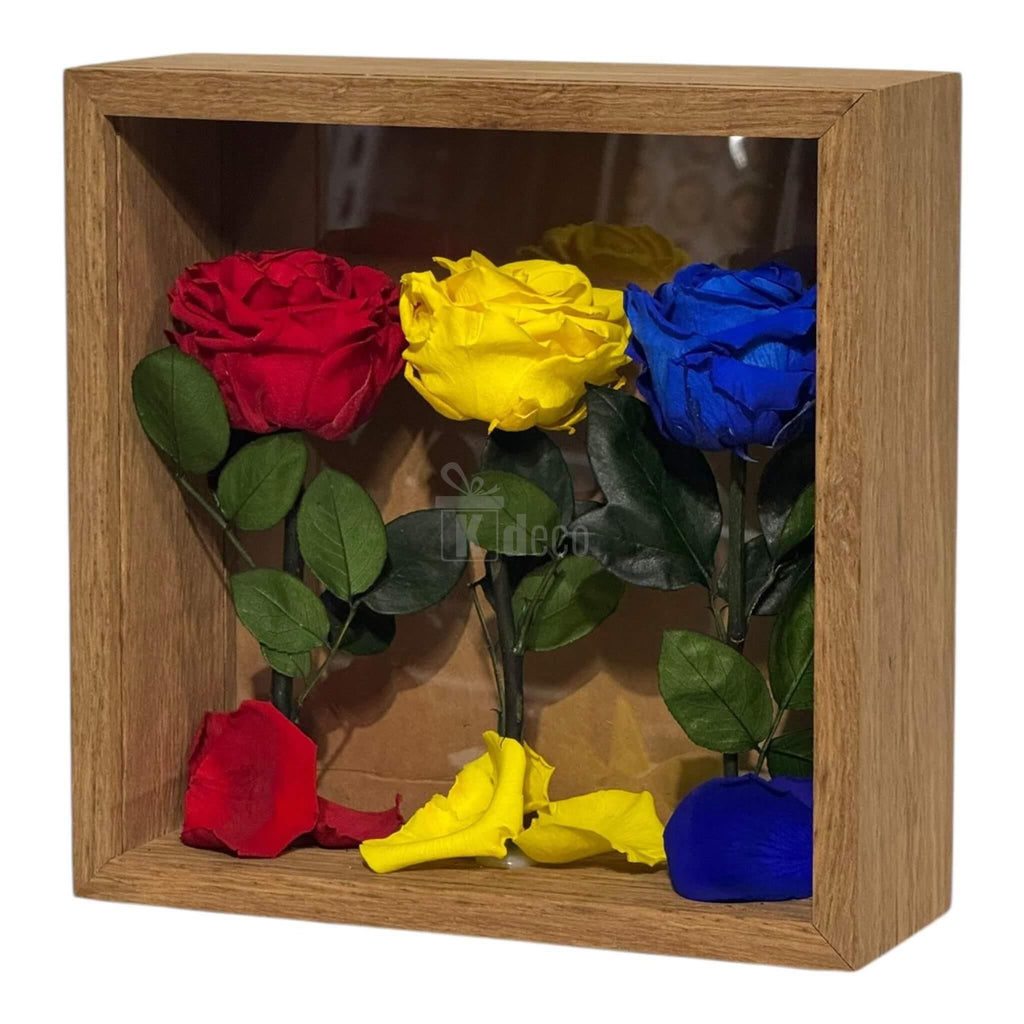 Tablou cu Trandafiri Criogenați în Culorile României – Simbol de Patriotism și Eleganță, 27x27 cm 🇷🇴✨ - Kdeco.ro