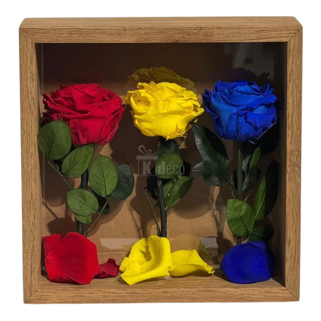 Tablou cu Trandafiri Criogenați în Culorile României – Simbol de Patriotism și Eleganță, 27x27 cm 🇷🇴✨ - Kdeco.ro