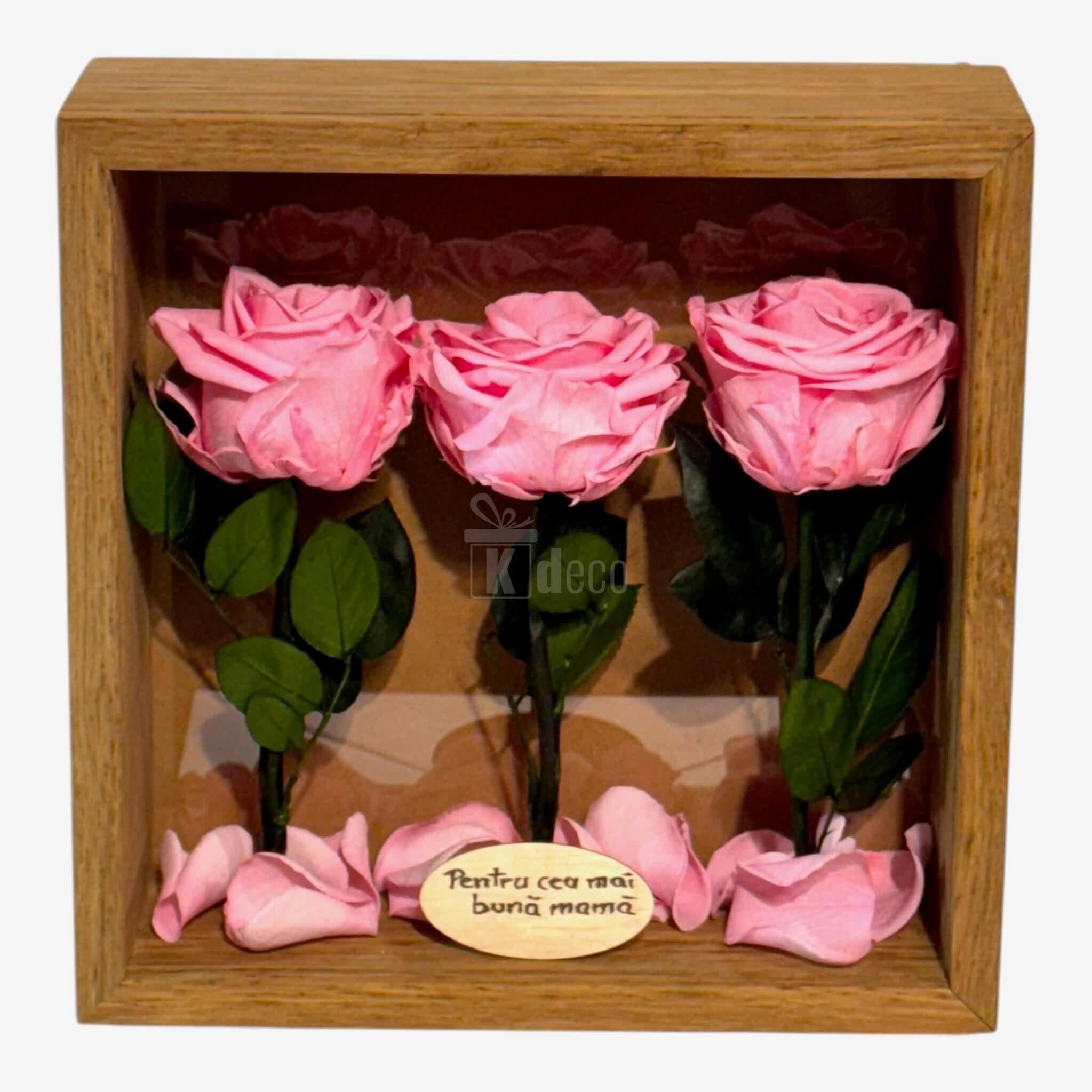 Tablou cu flori criogenate roz și mesaj emoționant, decor deosebit pentru casă, ideal de oferit mamei