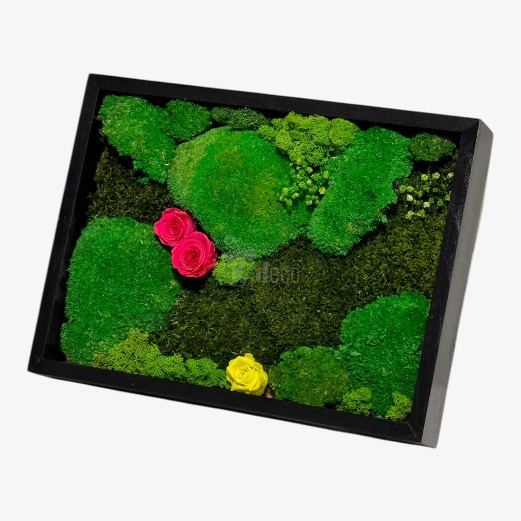 Tablou Natural 30x40 cm cu plante stabilizate și trandafiri criogenați, ideal pentru decor interior cu accente naturale și elegante.