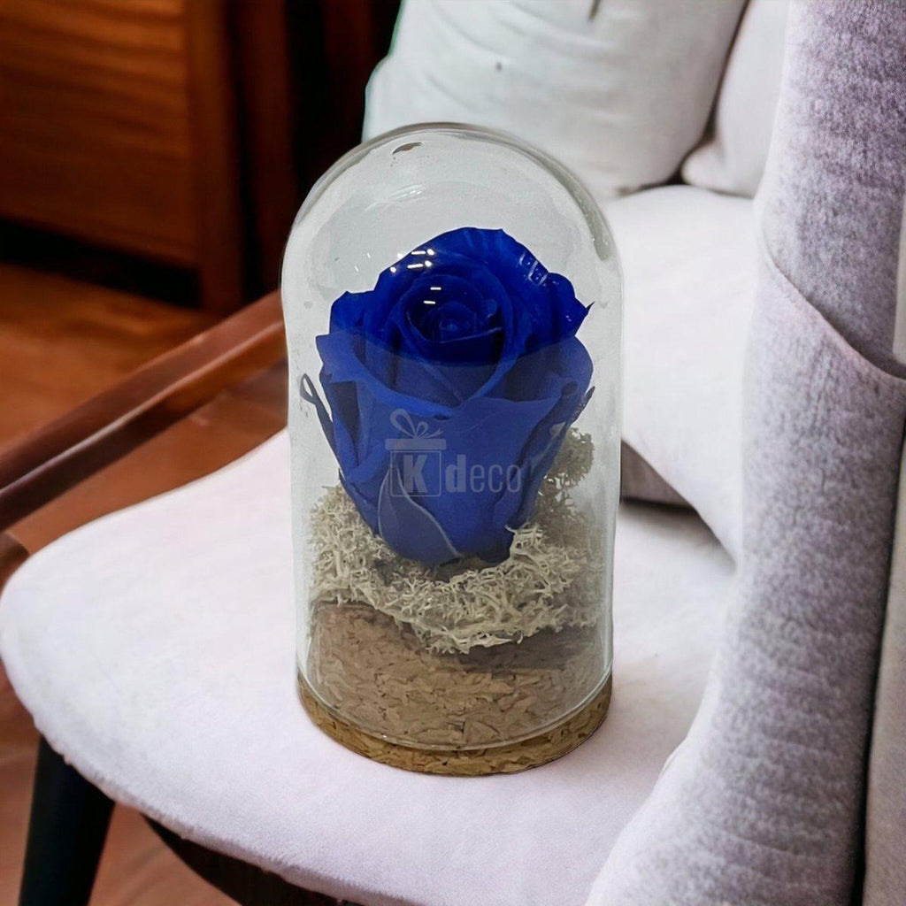 Trandafir Criogenat albastru in cupola mica 5x9,5cm (marturie)-Kdeco.ro