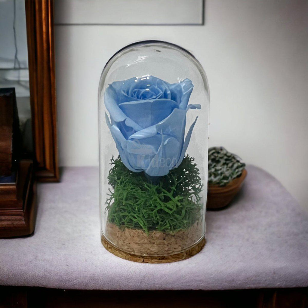 Trandafir Criogenat blue in cupola mica 5x9,5cm (marturie)-Kdeco.ro