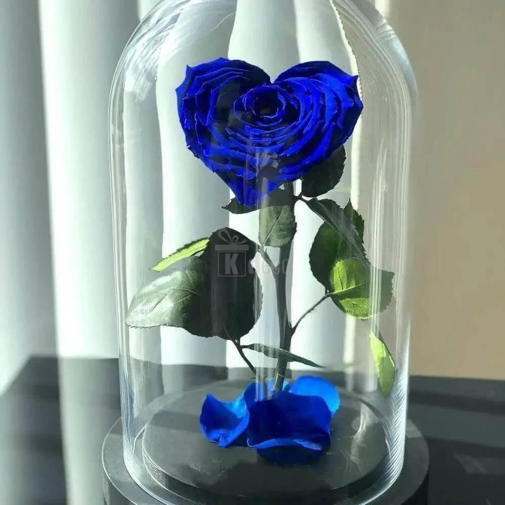 Trandafir Criogenat Albastru în Formă de Inimă Ø9cm în Cupolă Elegantă 15x25cm - Kdeco.ro