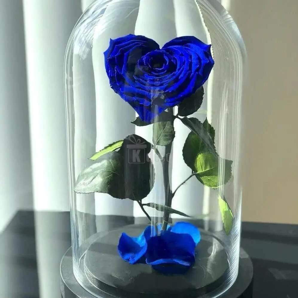Trandafir Criogenat Albastru în Formă de Inimă Ø9cm în Cupolă Elegantă 15x25cm - Kdeco.ro
