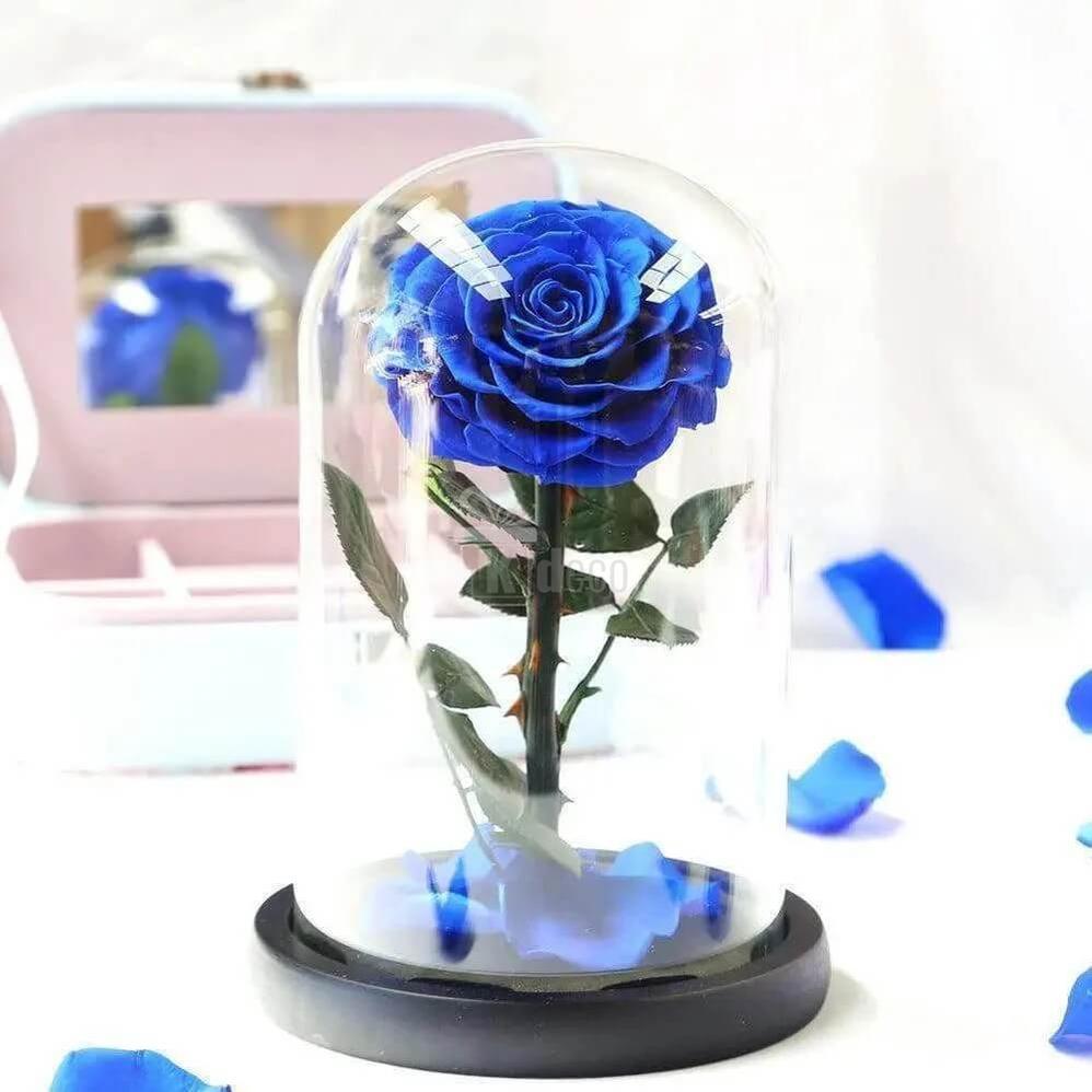 Trandafir Criogenat Albastru Mare Ø9,5cm cu Cupolă de Sticlă - Kdeco.ro