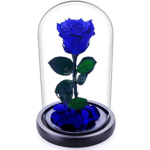 Trandafir Criogenat albastru Ø6,5cm in cupola sticla 10x20cm - Kdeco