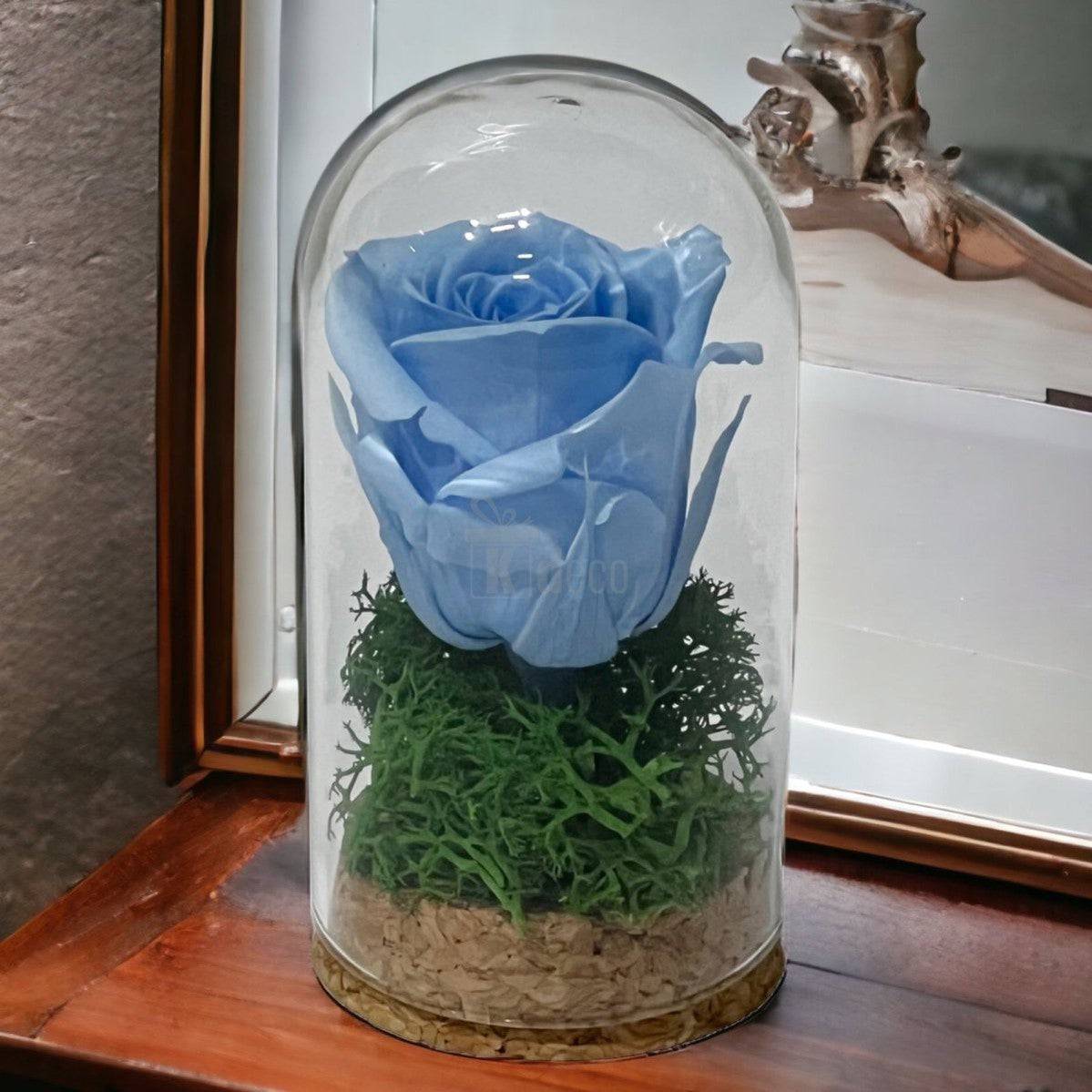 Trandafir Criogenat blue in cupola mica 5x9,5cm (marturie)-Kdeco.ro
