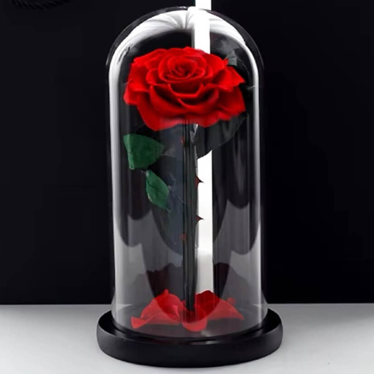 Trandafir Criogenat Bonita Roșu cu Cupolă de Sticlă și Mesaj Personalizat, decor elegant și romantic, ideal cadou pentru femei