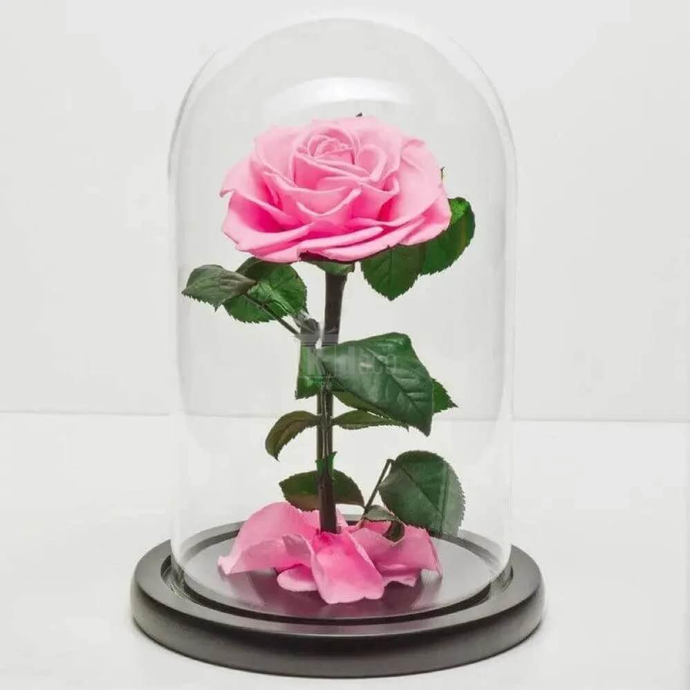 Trandafir Criogenat Bonita roz în cupolă de sticlă Ø9,5cm - Cadoul Ideal pentru Iubirea Ta! - Kdeco.ro