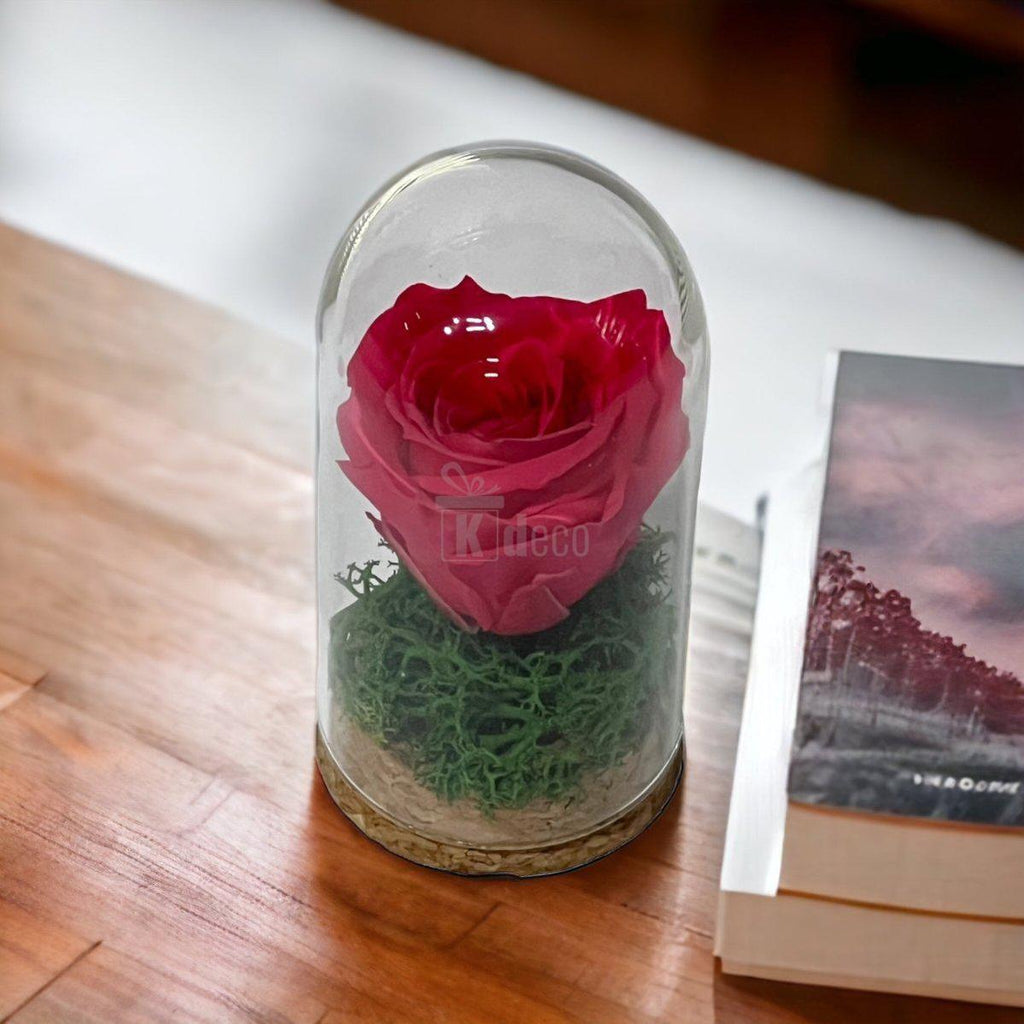 Trandafir Criogenat roz inchis in cupola mica 5x9,5cm (marturie)-Kdeco.ro