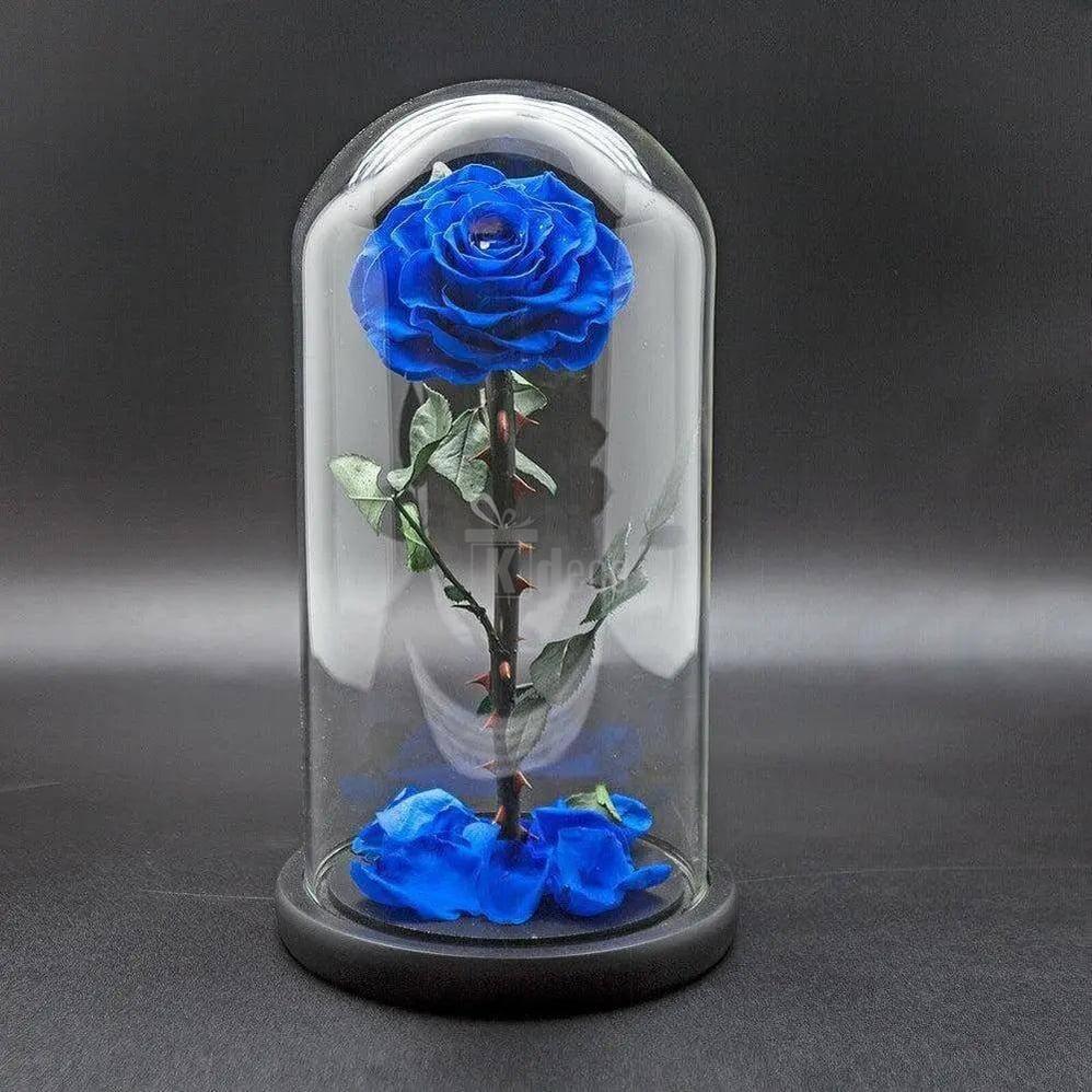 Trandafir Criogenat Etern Bella Albastru Ø8cm în Cupolă Sticlă 12x25cm - Kdeco.ro