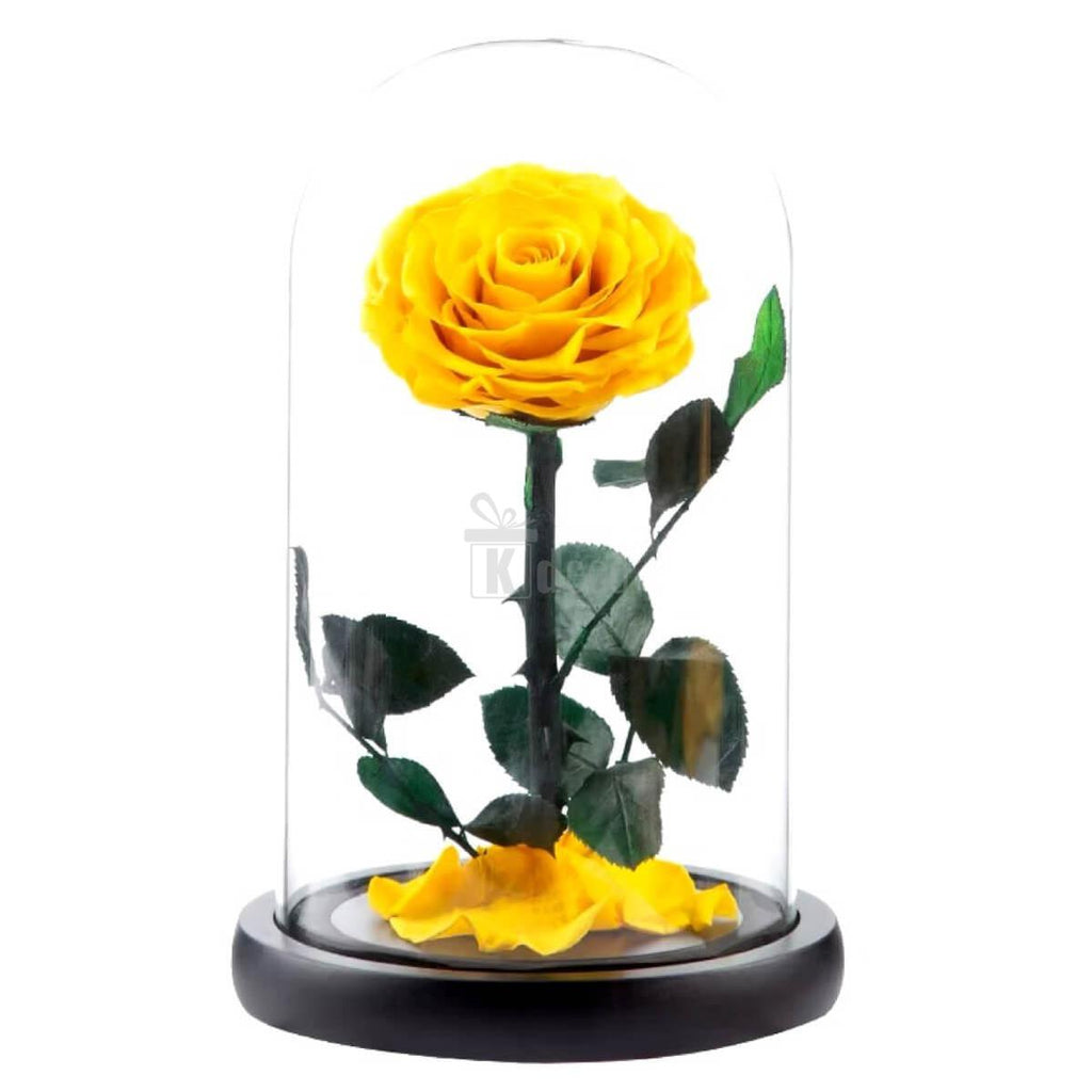 Trandafir Criogenat Galben Bonita - Cadou Elegant cu Mesaj Personalizat în Cupolă de Sticlă - Kdeco.ro