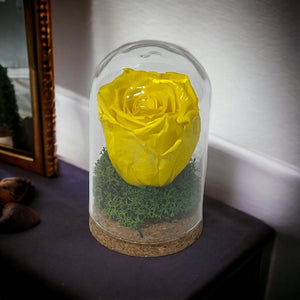 Trandafir Criogenat galben in cupola de sticla 7x12cm (marturie)-Kdeco.ro