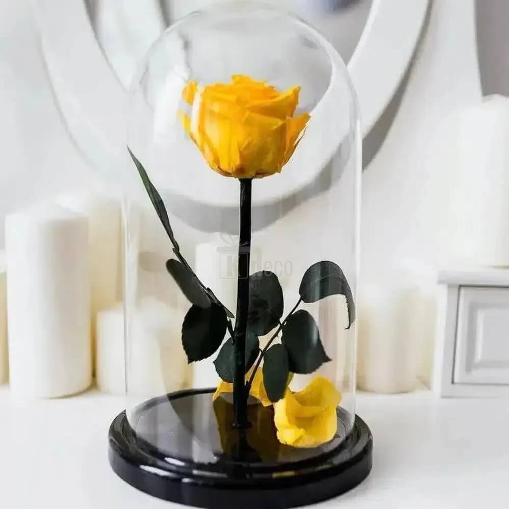 Trandafir Criogenat Galben XL Ø6,5cm în Cupola de Sticlă cu Mesaj Personalizat - Kdeco.ro