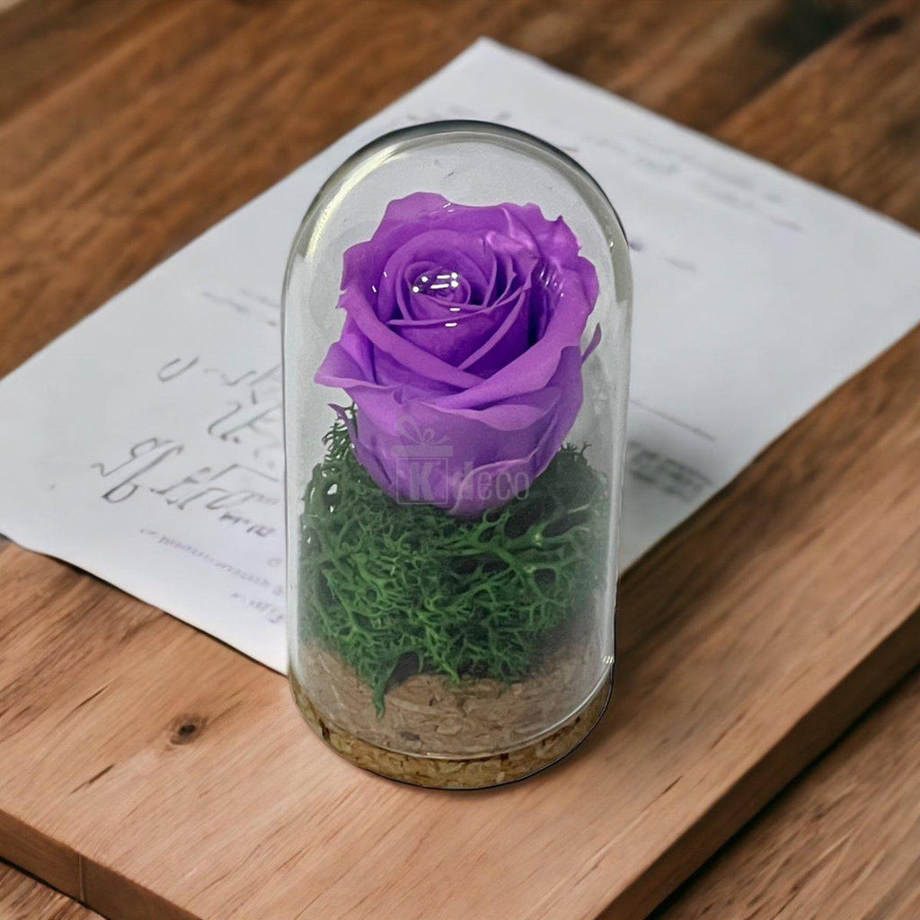 Trandafir Criogenat lila in cupola mica 5x9,5cm (marturie)-Kdeco.ro