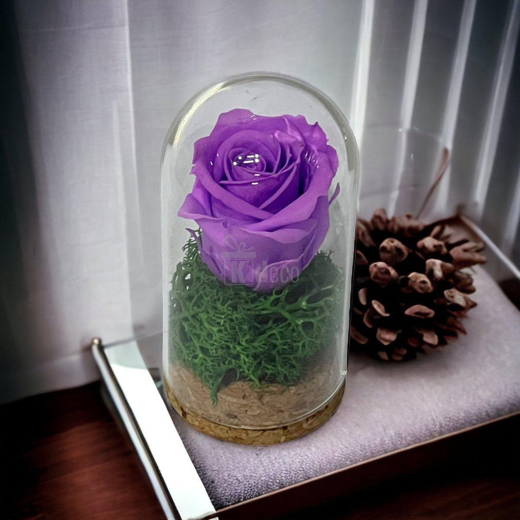 Trandafir Criogenat lila in cupola mica 5x9,5cm (marturie)-Kdeco.ro