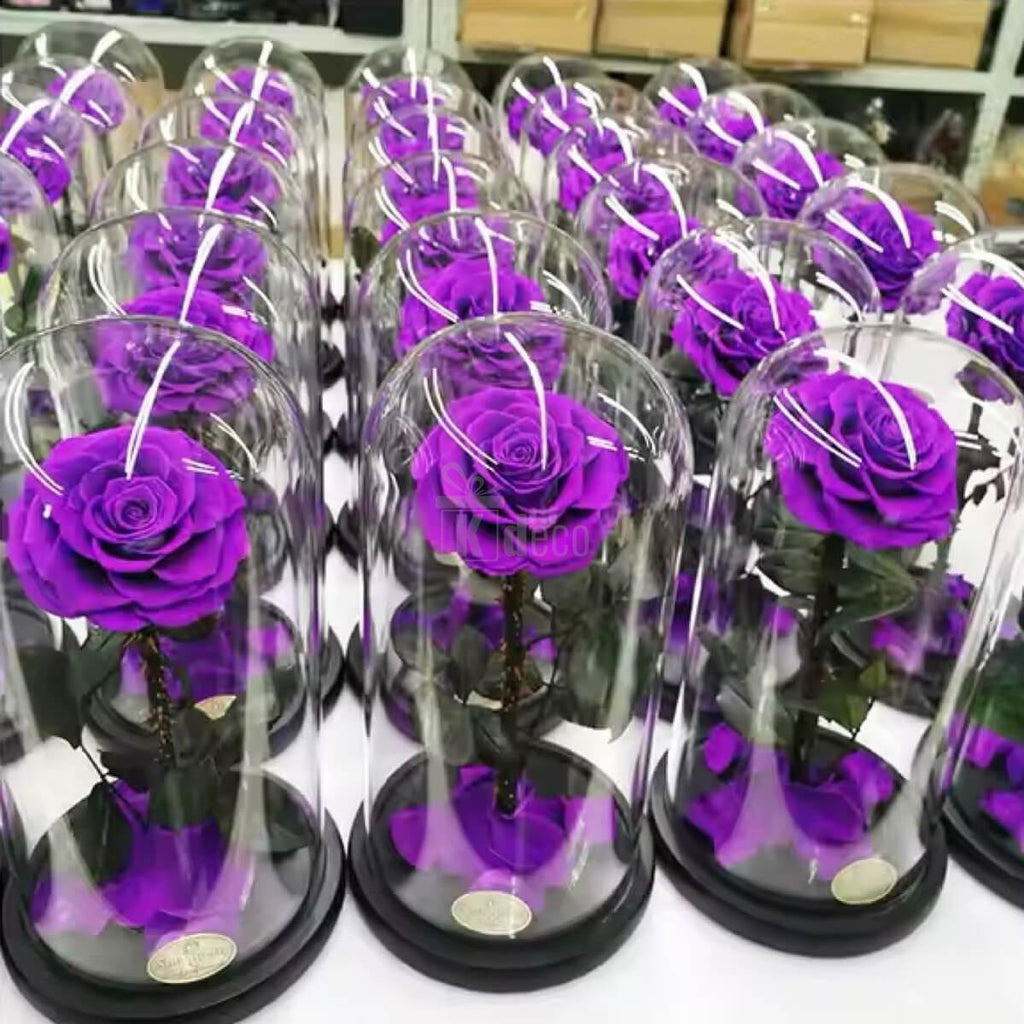 Trandafir Criogenat Mov Bonita în Cupolă de Sticlă Ø9,5cm - Cadou Unic - Kdeco.ro