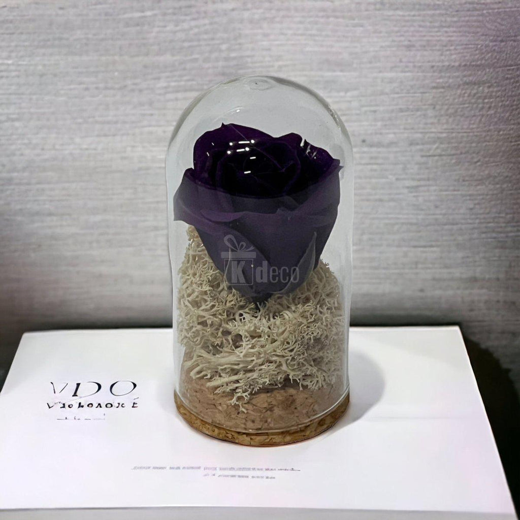 Trandafir Criogenat mov inchis in cupola mica 5x9,5cm (marturie)-Kdeco.ro