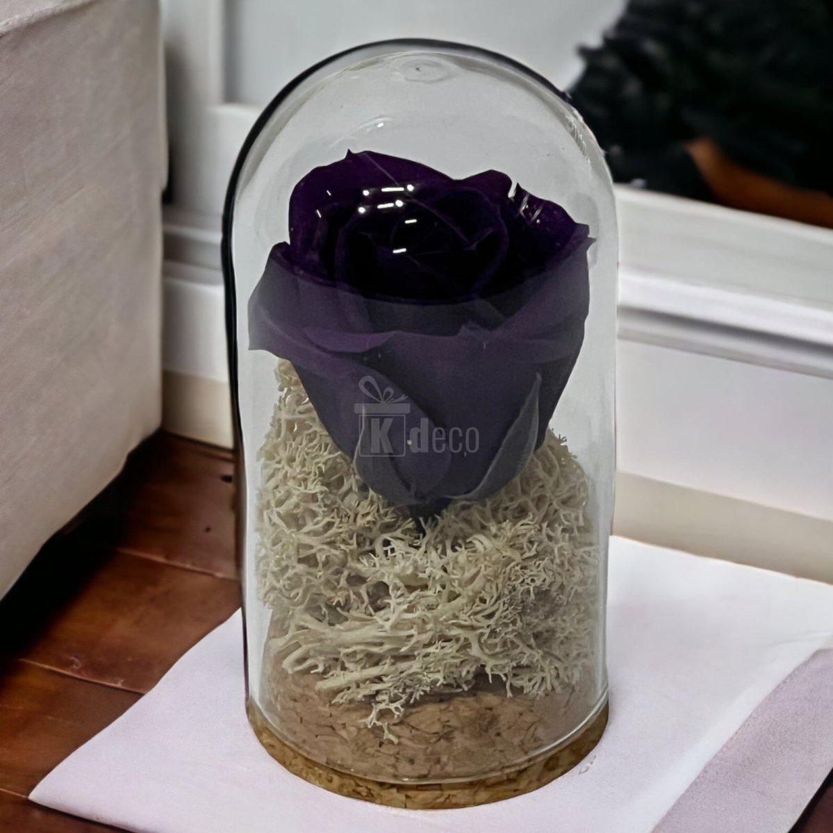 Trandafir Criogenat mov inchis in cupola mica 5x9,5cm (marturie)-Kdeco.ro