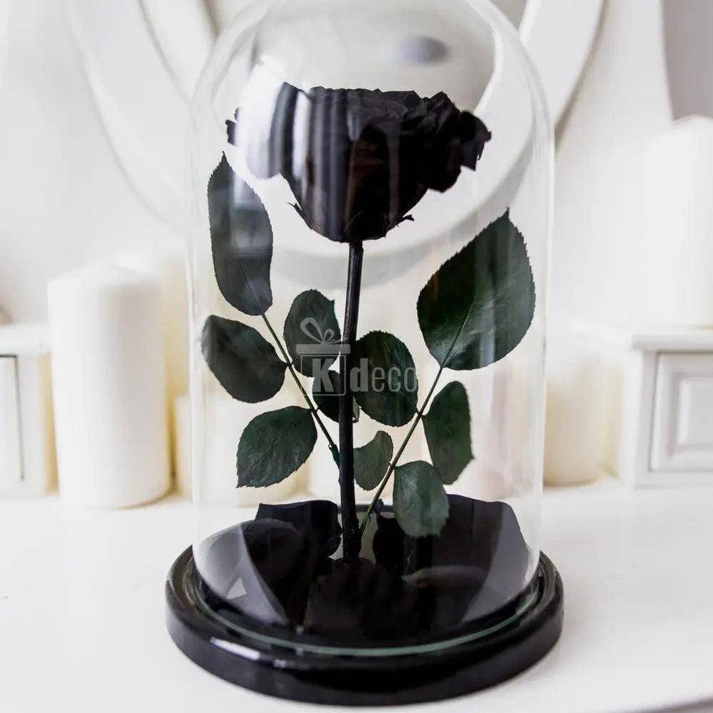 Trandafir Criogenat negru mare Ø9,5cm in cupola sticla 12x25cm - Kdeco